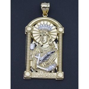 Real Solid 10K Yellow Gold Shiny Medallion St. Barbara Diamond Cut Pendant 10.gr
